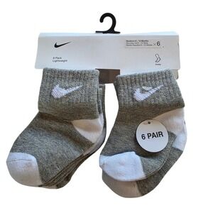 Nike Baby Boys Ankle Socks 6 Pack Lightweight Newborn 6-12 Months Gray White